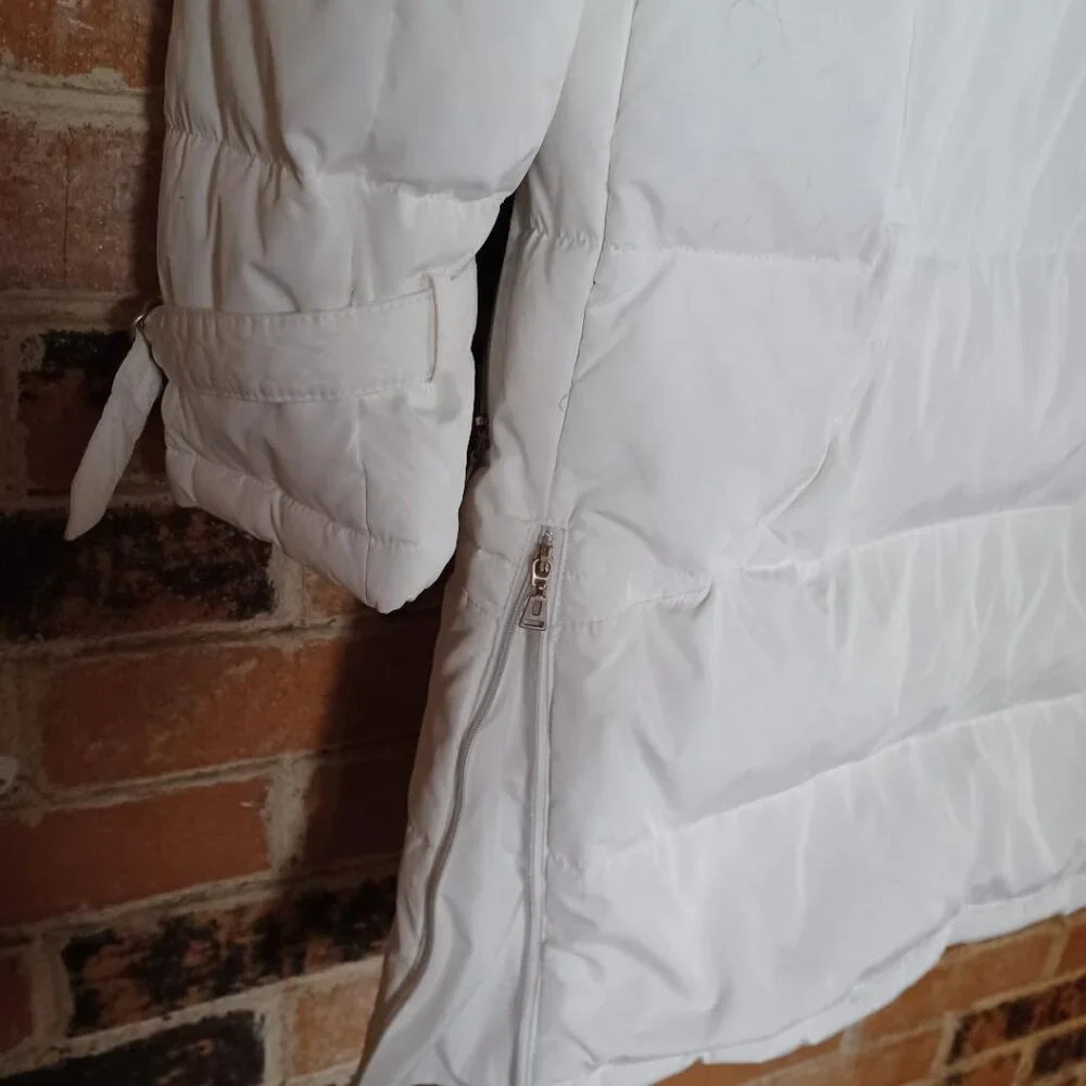 Utex Design White Down Puffer Coat w/ Fur Trim - Picture 6 of 8